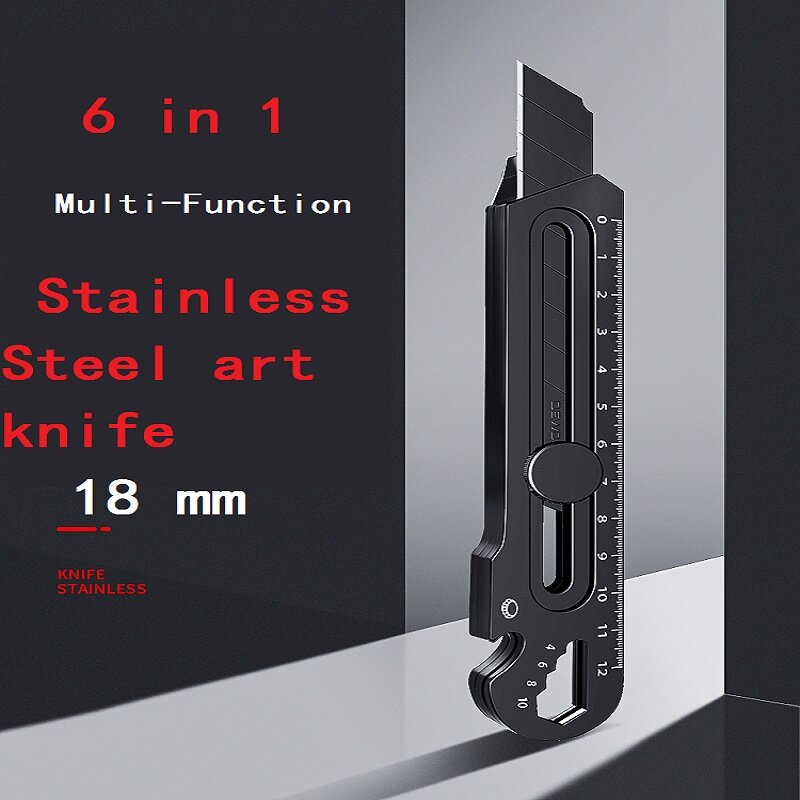 Metal Multifunctional 6 In 1 커터칼 Portable Retractable Box Cutter Heavy Duty 18MM/25MM Stainless Steel Utility Knife Supplies