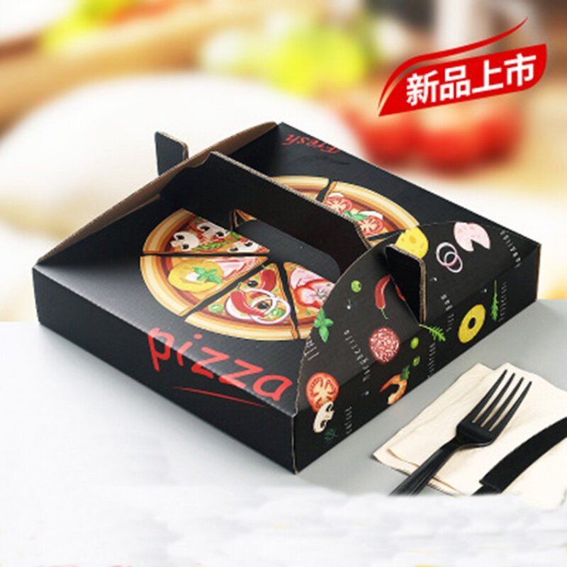 Spersonalizowany kawałek kartonu z dostawą produktów nadrukowane logo na zamówienie czarny papier pudełko na pizzę