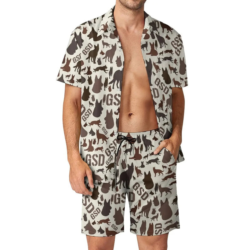 قميص هاواي كبير الحجم وشورت شاطئ بدلة للرجال ، طباعة ثلاثية الأبعاد ، قميص عتيق ، نمط كلب أليف ، ملابس الشارع للعطلات ، طقم 2