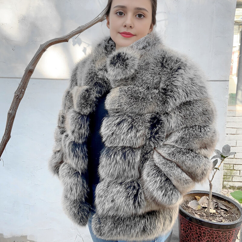 Queentina Winter Nieuwe Dames Cold Fox Bontjas Met Kraag Vooral Overjas Lederen Natuurlijke Plus Size 2023