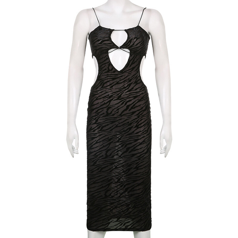 Женское облегающее платье с открытой спиной, элегантное сексуальное платье в полоску зебры с вырезом, летнее прозрачное Клубное облегающее платье для вечерние Y2k