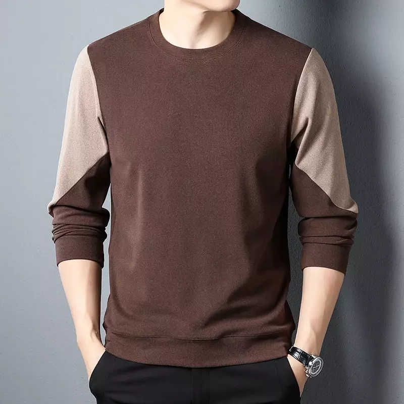 Men's Spring and Autumn New Round Neck T-shirt American Casual Colored Fashion Bottom Shirt