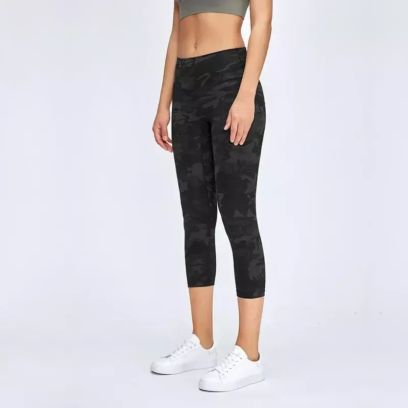 Lulu No T Line Yoga legging Gym wanita, celana Fitness pinggang tinggi olahraga Jogging ketat bernapas celana panjang Betis pakaian olahraga