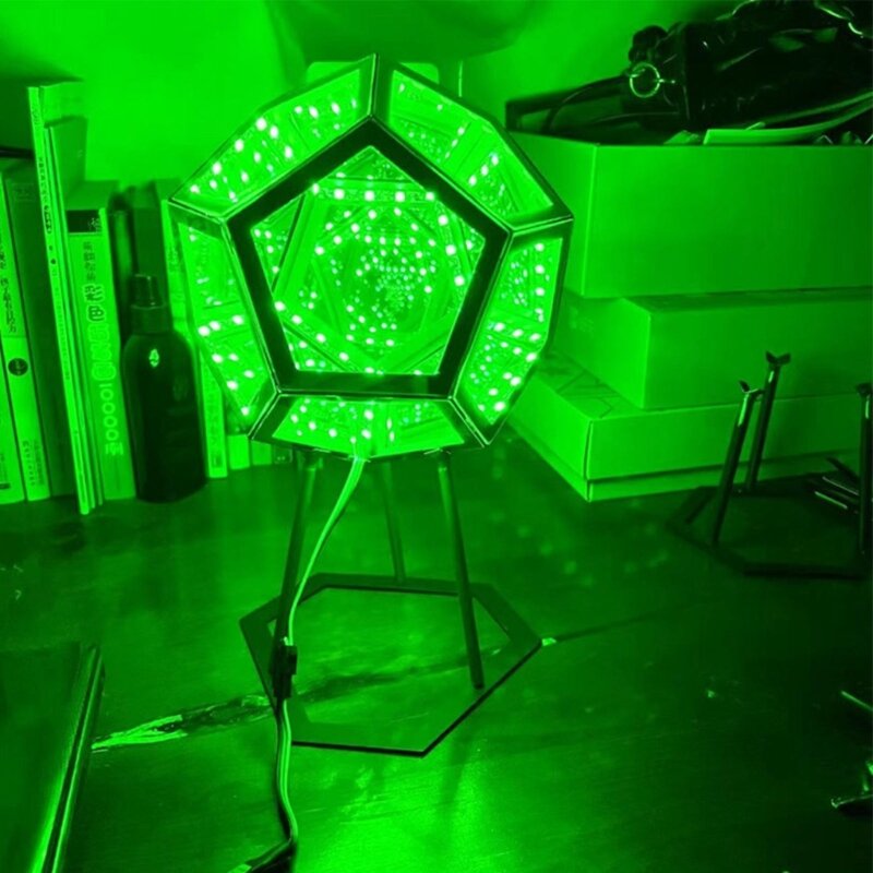 Lampu hias LED geometris warna-warni, lampu Gaming Dodecahedron untuk kamar tidur, lampu meja LED keren dengan 7 warna, lampu hias isi ulang Usb