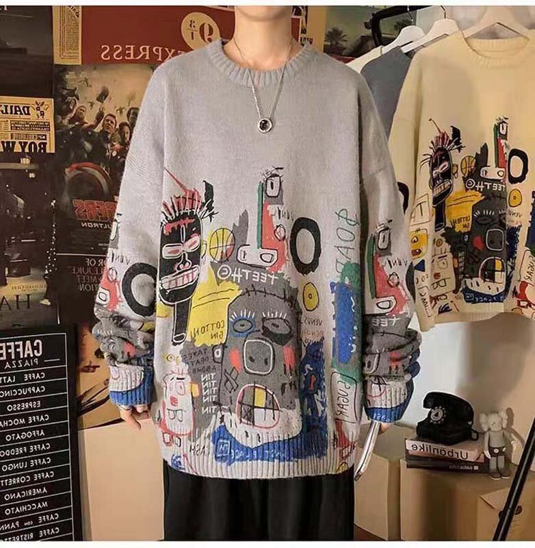 Suéter japonés Doodle Wild para hombre, ropa holgada Retro Para estudiantes extranjeros, Otoño e Invierno