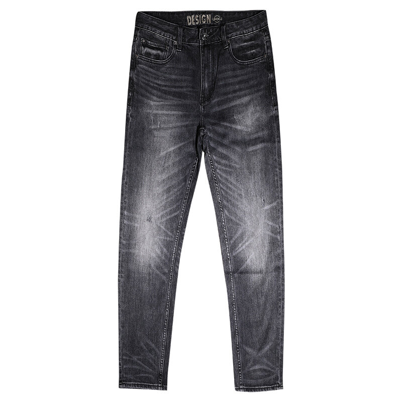 Italian Style Fashion Men Jeans High Quality Retro Black Gray Elastic Slim Ripped Jeans Men Vintage Designer Denim Pants Hombre