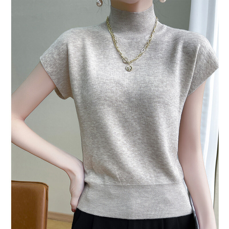 2024 Spring 100% Wool O-neck Women's Pullovers Short Sleeve Sweaters Tops Lady's Soft Cashmere Jumpers TR02