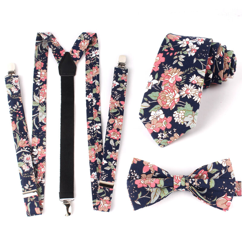 New Floral Suspenders Adjustable Elastic Wedding Suspender Boys Braces Wedding Accessories Girls Boys Straps Tie  Bow Tie