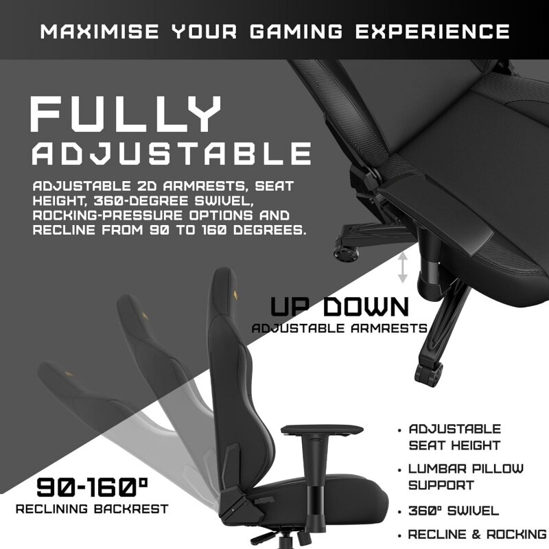 Anda Seat Phantom 3 Leather Gaming Chairs for Adults - Large Wide Seat Gaming Chair with Lumbar Support, Comfortable Premium Vid