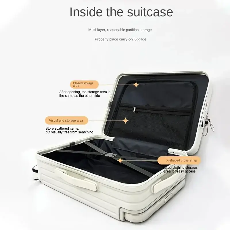 Koffer breiter Griff Gepäck vorne Öffnung 20 "USB-Koffer auf Rädern Reisetasche Kabinen träger Trolley-Tasche Passwort Kofferraum