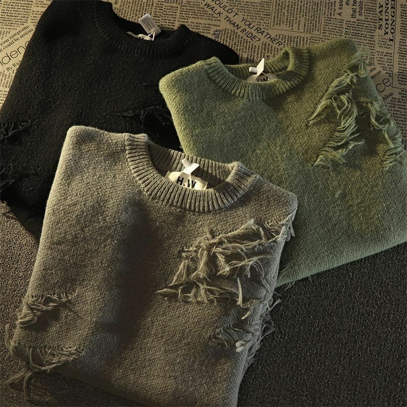 2023 가을 y2k 스트리트웨어 남녀공용 루즈한 다용도 스웨터, 긴 소매 스웨터, 홀 프린지 스웨터, 신상 레트로