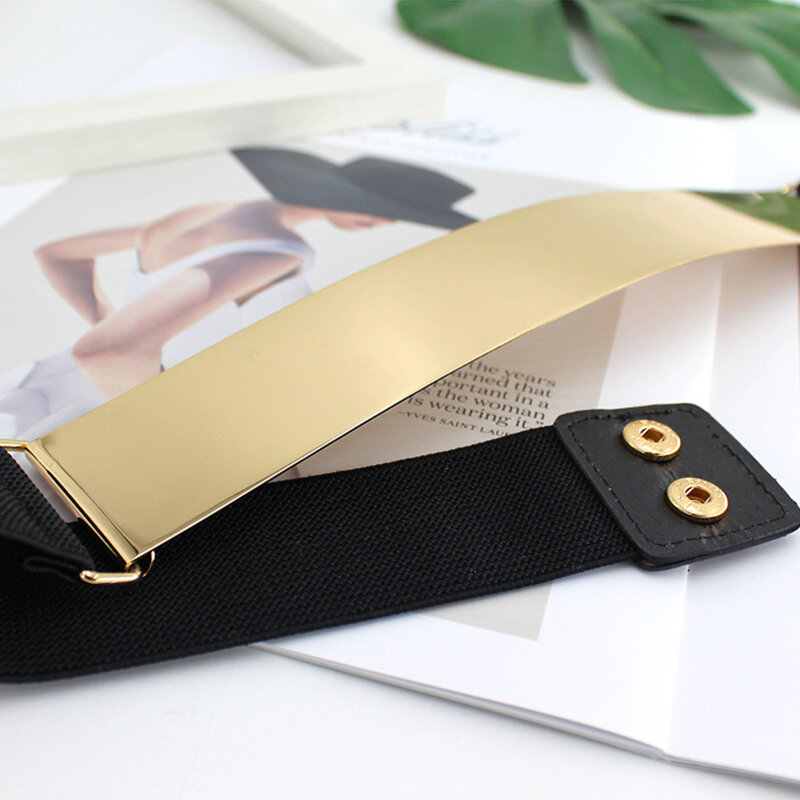 Cintura Elástica Ceinture Clássica Feminina, Cinto Cool Metal, Vestido Feminino, Cinto Dourado e Prateado da Marca