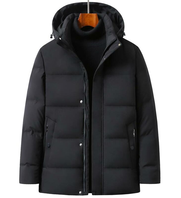 Casaco grosso e quente com capuz para homens de meia idade, casaco branco de pato parkas preto, marca casual de alta qualidade, novo, inverno, 2023