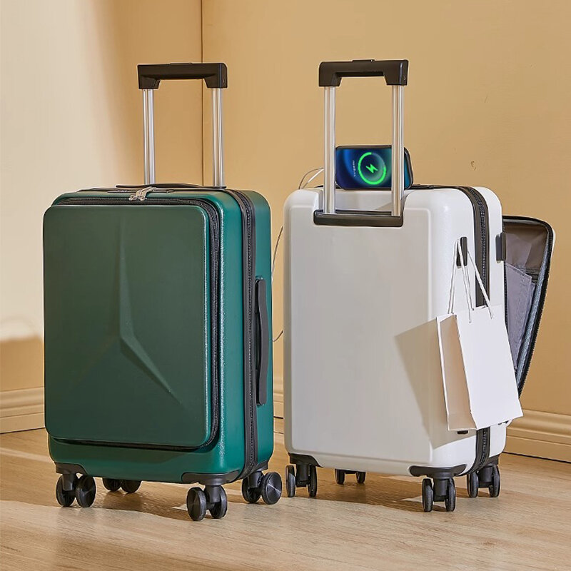 Caja de viaje multifuncional para equipaje, puerto de carga USB de 24 ", Apertura frontal femenina, caja de embarque de 20", bloqueo de contraseña de expansión