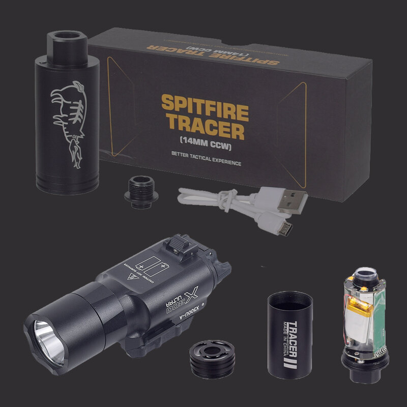 Surefire-Adaptador de rosca para linterna, accesorio táctico X300U para arma, Tracer II X300, Ultra tiro, fluorescente, M14CCW a M10CW