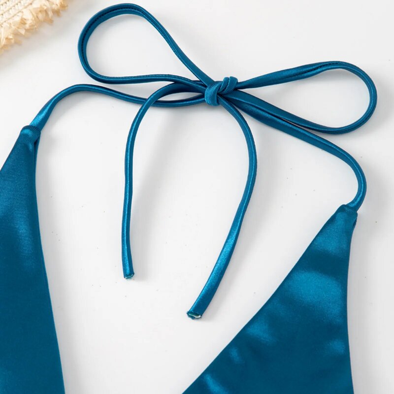 Damski strój kąpielowy Bandeau bandaż Bikini zestaw Push Up brazylijski strój kąpielowy seksowny trójkątny kubek sznurowany strój kąpielowy strój kąpielowy