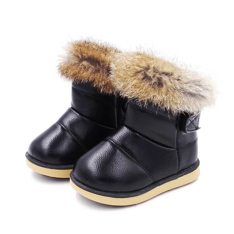 Женские ботинки, детские теплые зимние ботинки с подкладкой из кроличьего меха, водонепроницаемые Нескользящие ботинки из искусственной кожи на мягкой подошве