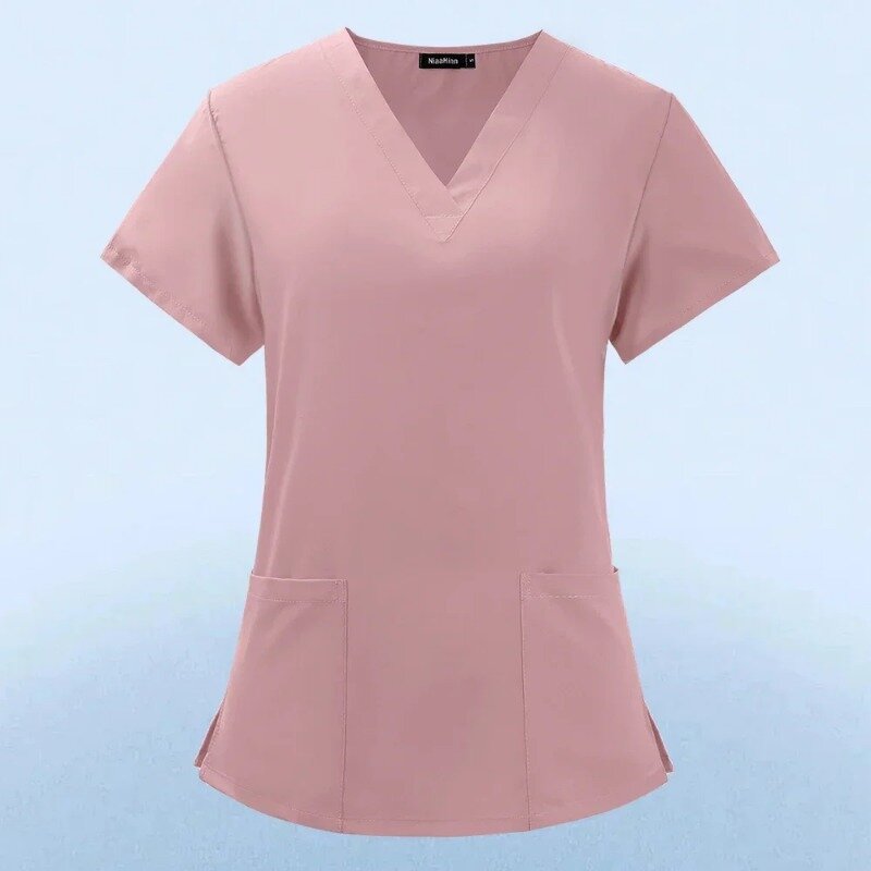 Uniforme de Enfermería de manga corta con cuello en V para mujer, ropa protectora para trabajadores de enfermería, Tops de laboratorio