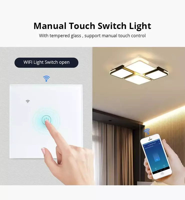 Tuya Wifi EU Smart Switches 1/2/3/4Gang Touch Light Switch Sensor de parede 433mhz RF Switches Smart Life para Alexa Google Home Alice