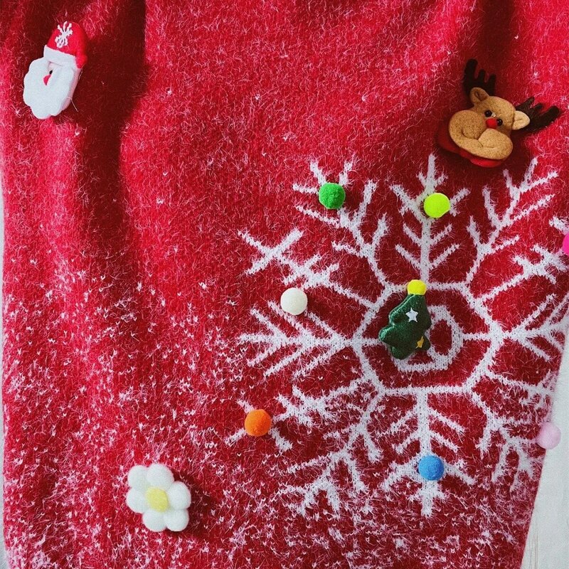 スノーフレークがテーマのクリスマスセーターとスカーフセット、ラウンドネック、長袖、三次元装飾、2023、2個