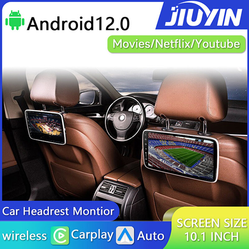JIUYIN 차량용 멀티미디어 헤드레스트 모니터, RCA AV 와이파이 미러링, IPS TV 디스플레이, 뒷좌석 화면 비디오 플레이어, 안드로이드 12