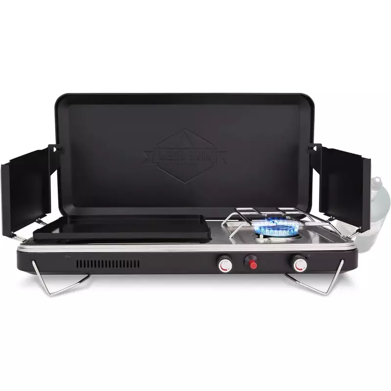 2-in-1 Gas Camping Stove|Portable Propane Grill w/Integrated Igniter&Stainless Foldable Legs&Wind Panels Freight free