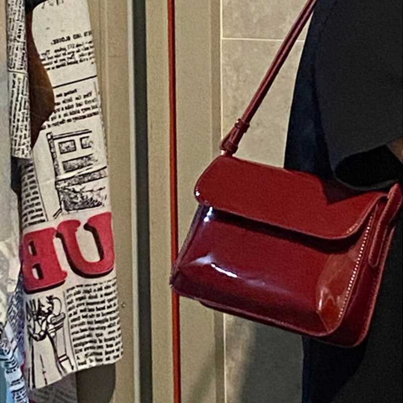 กระเป๋าหนัง PU สะพายข้างสำหรับผู้หญิง, กระเป๋าแฟชั่นแบบย้อนยุคกระเป๋ากระเป๋าสะพายไหล่ทรงสี่เหลี่ยม