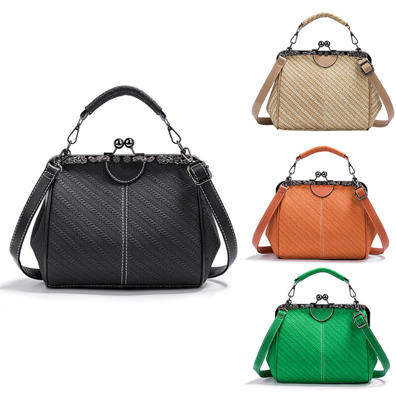 New PU Ladies Bag Solid Color Retro Clip Handheld Handbag Women's Bags Simplified Single Shoulder Crossbody Bag Messenger Bags