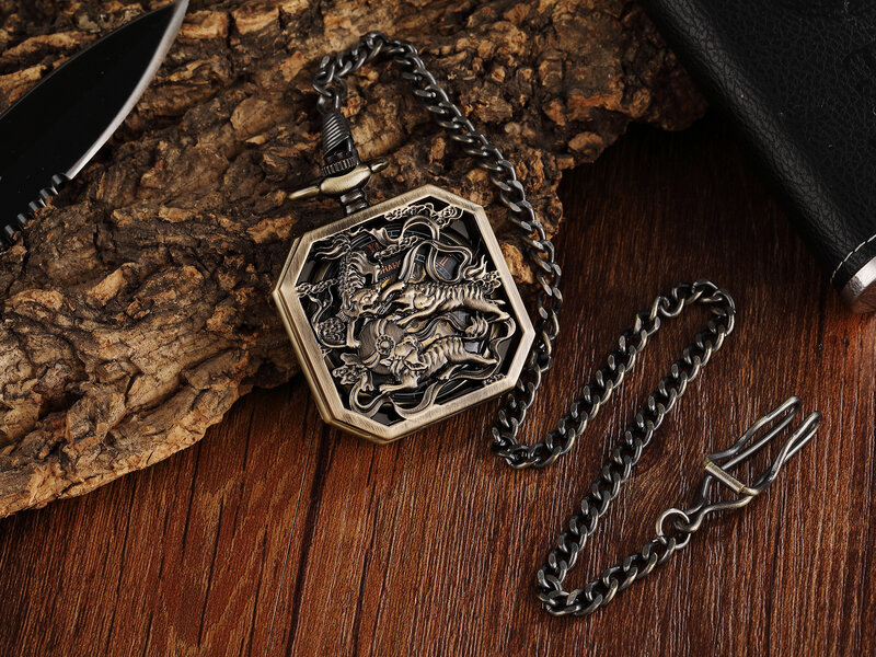 Luksusowy feniks Kirin Dragon Hollow mechaniczny zegarek kieszonkowy dla mężczyzn Old Orologio Man łańcuszek zegarki cyfra rzymska zegar