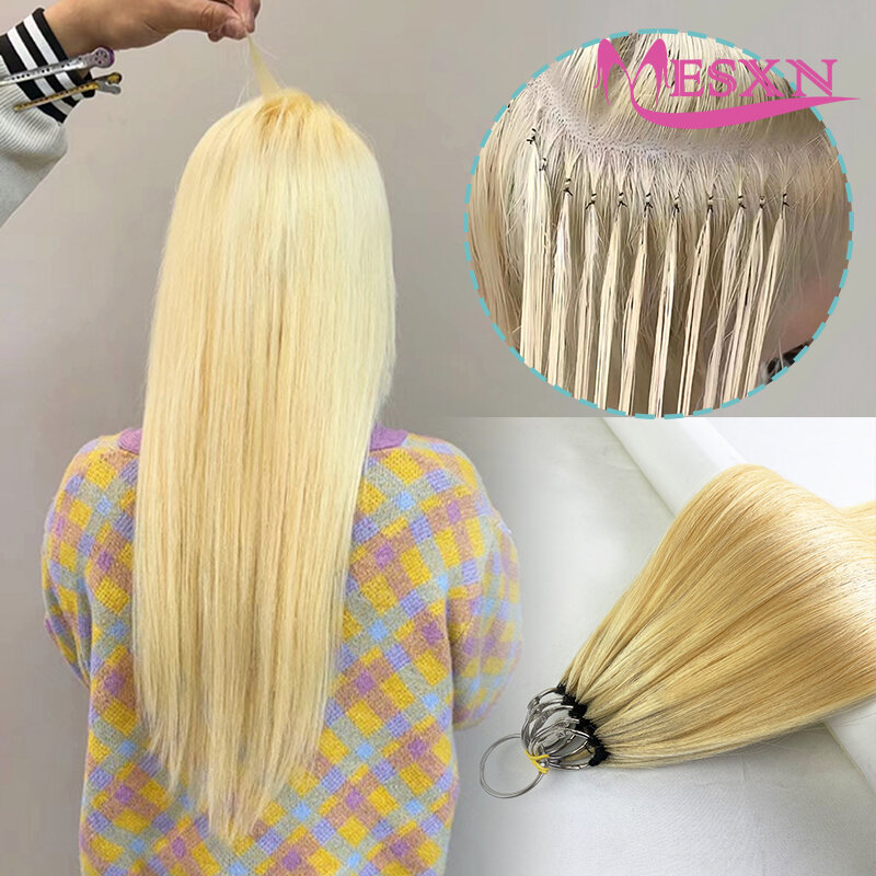 MESXN Feather New hair extensions Straight Natural Real Human Microring Hair Extensions  Brown Blonde Color 16-24inch 0.8g/Stran