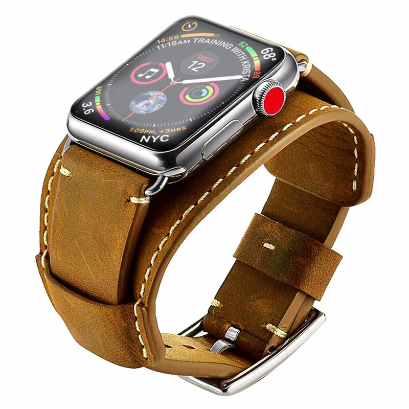 Correa de cuero genuino para Apple Watch, banda de 44mm, 40mm, Series 5/4, Ultra 49mm, iWatch Series 3, 38mm, 42mm