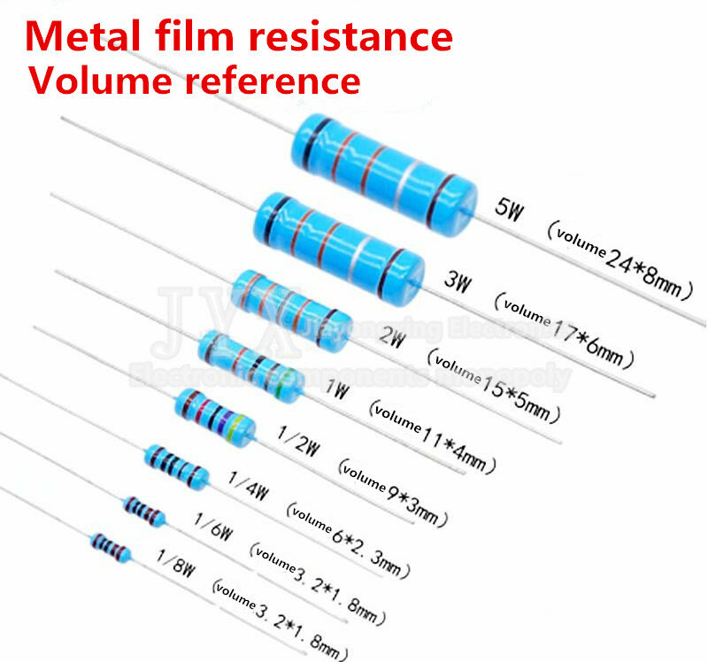 Resistor do filme do metal, 1 W, 4W, 1R, 22M, 1%, 0.25W, 3R, 2.2R, 10, 100R, 120R, 150, 220R, 270, 330, 1K, 2.2K, 4.7K, 10K, 100K, 470K, 1M 10, 100 ohms dos PCes m 20m