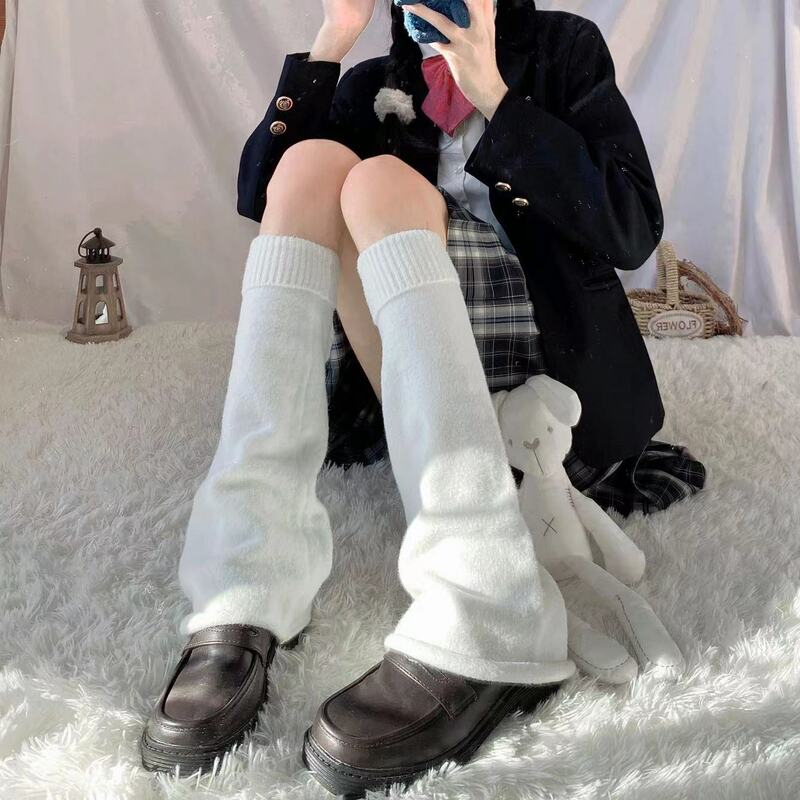 Lolita-calcetines largos de punto para mujer, calentadores de piernas, cubierta de pie cálida, calentador de brazos blanco, calcetines de ganchillo, puños de botas, Otoño e Invierno