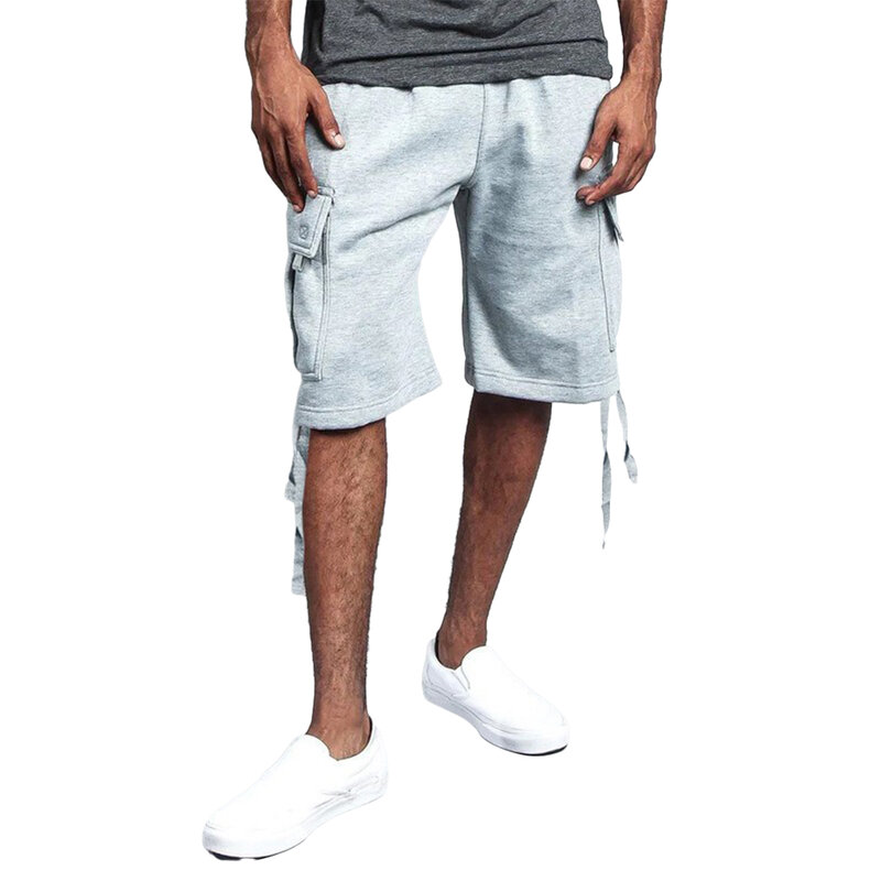Pantalones cortos de alta calidad para hombre, Pantalón Cargo informal con cordón, cintura media, bolsillo militar, poliéster ligero, estiramiento diario