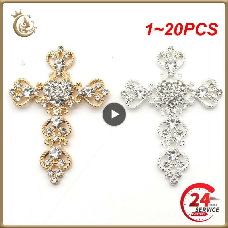 1~20PCS Metal Cross Alloy Rhinestone Crafts For Necklace Jewelry Box Decoration Material Accessories 4.7*6.4cm