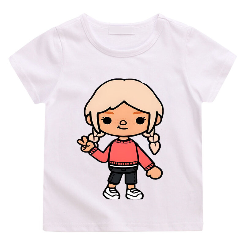 Toca Life World Cartoon Print Toddler T-shirts, Kids Anime Tees, Tops engraçados de Harajuku, manga curta, manga, verão, meninos, meninas, crianças