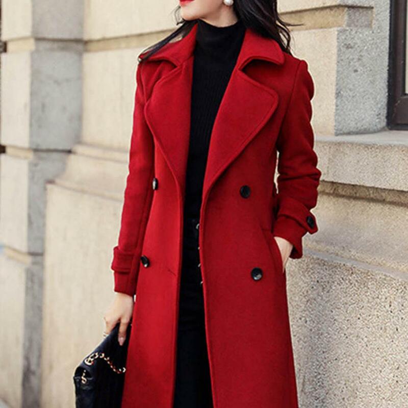 معطف الشتاء الحراري النساء الأعمال منتصف العجل طول سترة رسمية الصوف Blends مزدوجة الصدر معطف سميكة