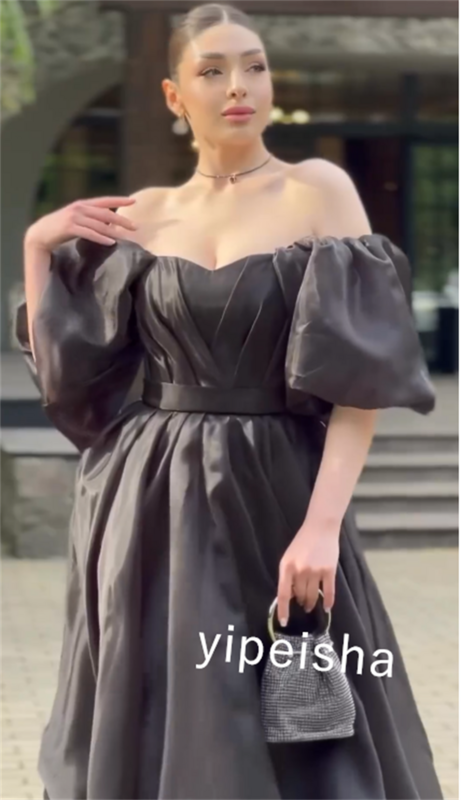 Organza Bow Wstążka Zaręczyny Linia A Odkryte ramiona Suknia okazjonalna na zamówienie Sukienki midi