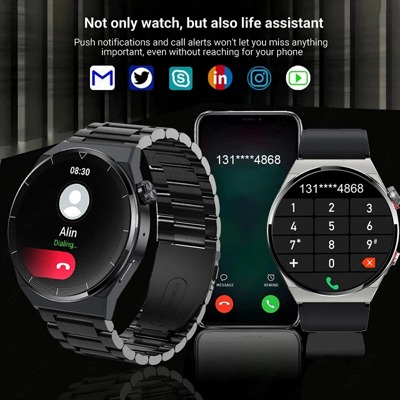 Смарт-часы для Huawei Xiaomi GT3 Pro, AMOLED экран 390*390 HD, пульсометр, Bluetooth, звонки, IP68, водонепроницаемые Смарт-часы, новинка 2024