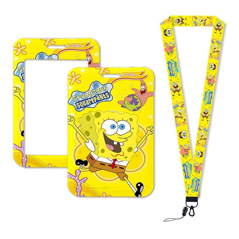 Lanyard Mobile Phone Keychains Lanyard Rope for Keys Cartoon SpongeBob ID Card Employee Card Badge Holder ID Card Holder