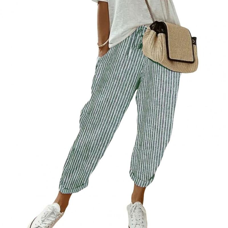 Pantalones de rayas verticales para mujer, pantalón holgado con estampado a rayas, ajustable, para ocio