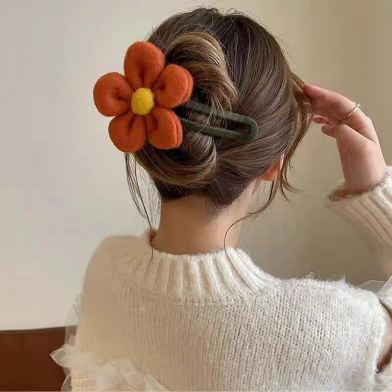 Grande pelúcia flor Duckbill hairpin para mulheres, elegante rabo de cavalo acessórios para cabelo feminino, capacetes para meninas, moda hairgrips, 2023