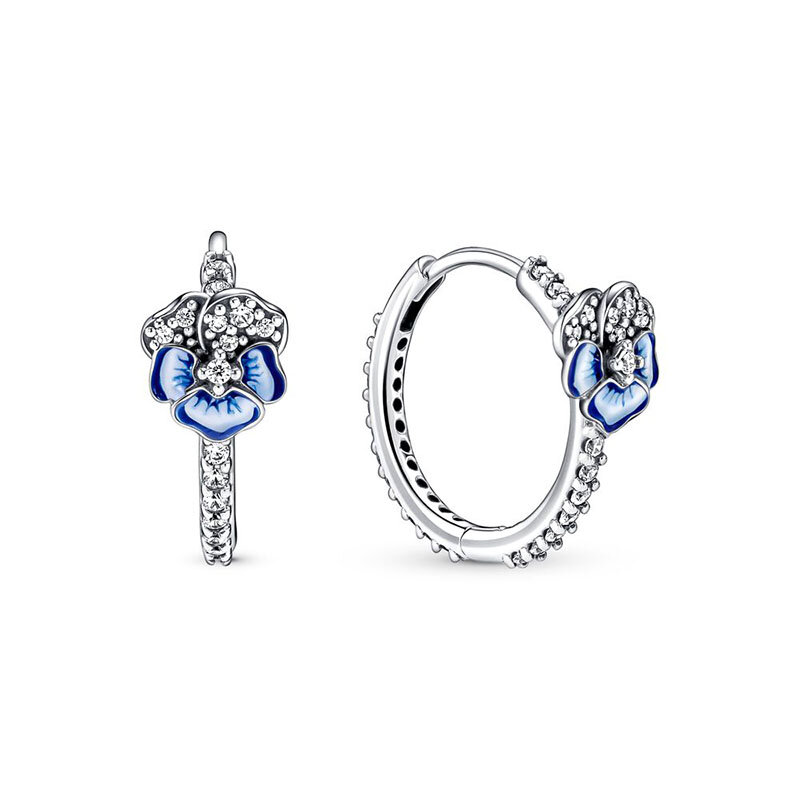 Brincos Pansy azul para mulheres, primavera, 925 de prata, andorinha, bricolage, joias finas, 2024