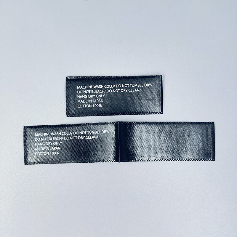Custom Black Finished Edge Satin Printed tape White silk-screen Printing labels Middle Fold Printing ribbon Clothing Silk Tag