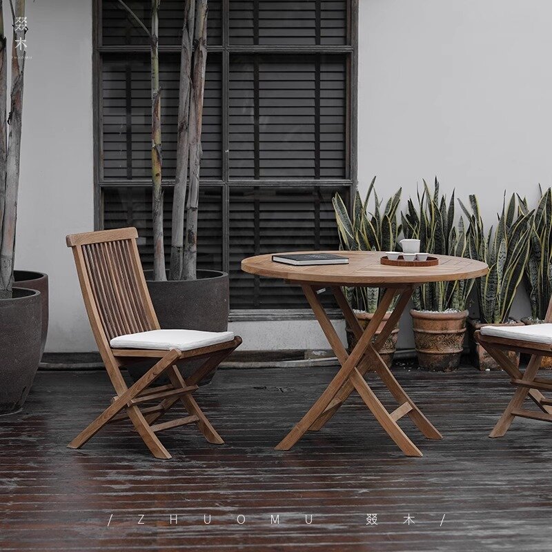 Combinaison table à thé et chaise en bois massif rétro, chaise de salle à manger, cour, loisirs, balcon, extérieur, tr/min