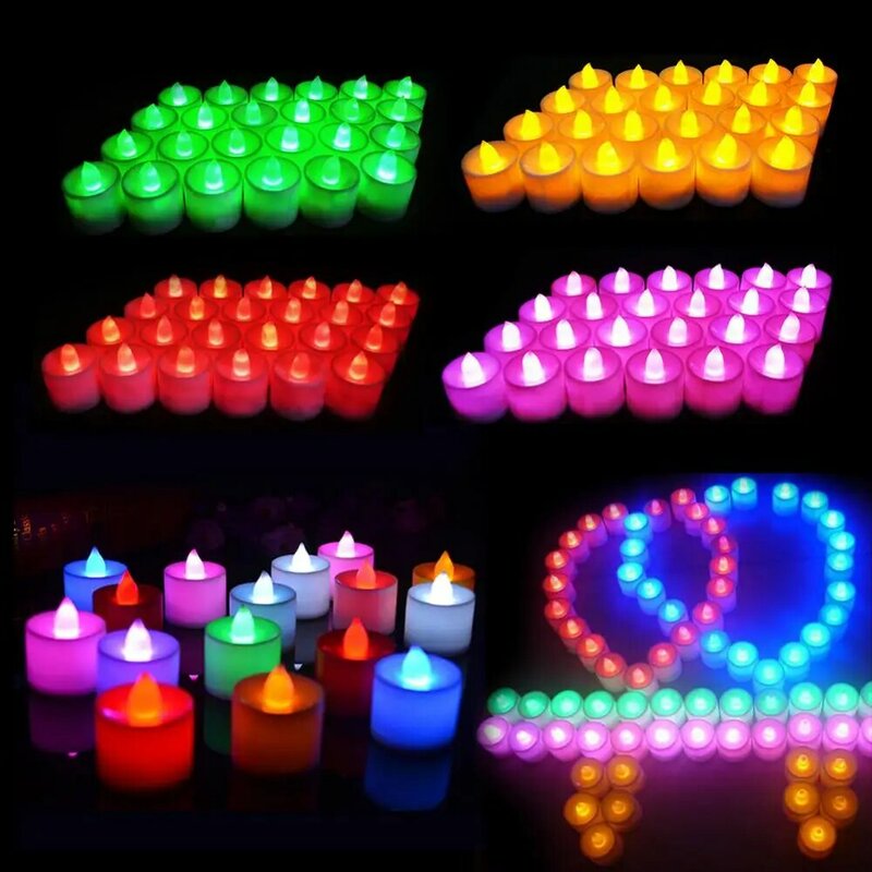 Vela LED Multicolor alimentada por batería, velas con llamas realistas, vacaciones de Navidad, boda, decoración del hogar
