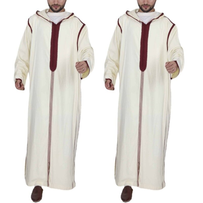 Robe muçulmano solto para homens, robe médio árabe, kaftan durável, thobe manga comprida, vestido étnico, capuz solto, Dubai
