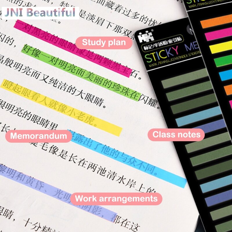 Rainbow Color Index Sticker, Impermeável, Transparente Sticky Notes, Memo Pad, Post-It, Material Escolar, Papelaria Kawaii, 300 Folhas