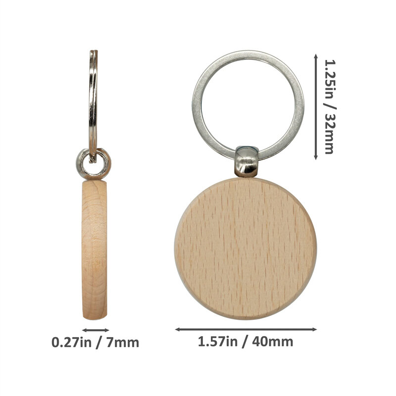 Unfinished Round Wood Keychain Blanks, DIY Wooden Key Ring, 100 pcs