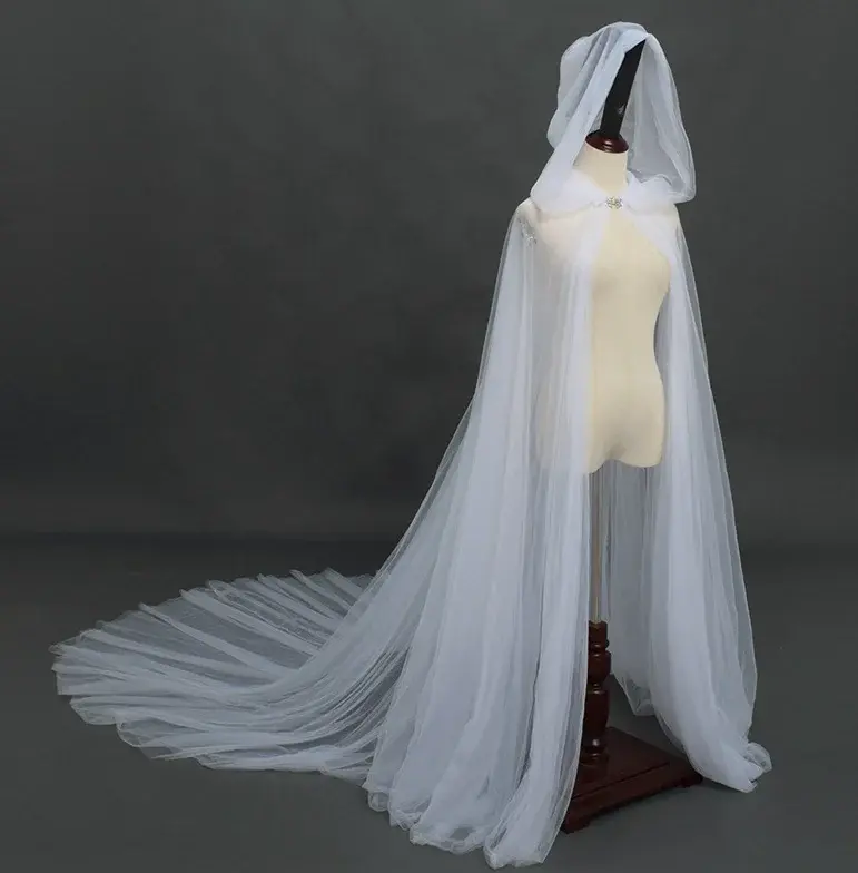 Costume di Halloween per le donne cappuccio mantello di Tulle mantello nero bianco rosso Bridals da sposa lunghezza del pavimento mantelli Cape dress
